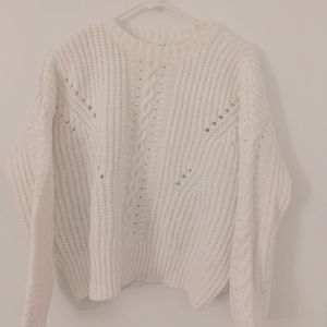 For the Republic White Cable Knit Sweater